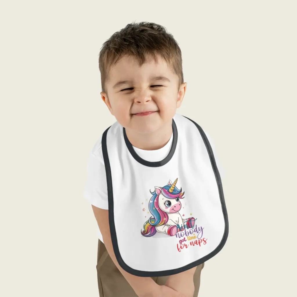 Magical Unicorn Baby Bib for Girls & Boys – Cute Rainbow “No Time for Naps” by Sense Serenity White_Black 3.webp