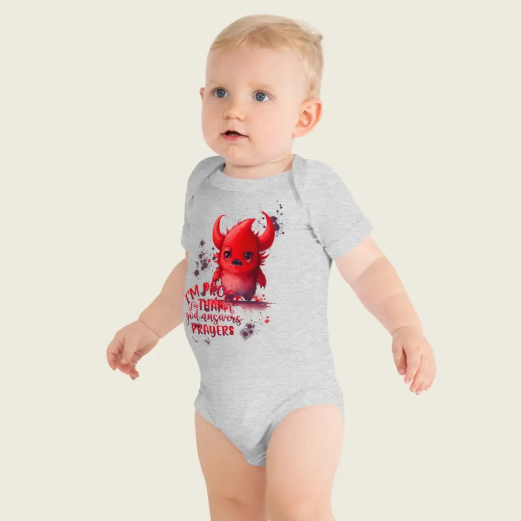 Baby Short Sleeve One Piece Little Monster Athletic Heather 6.webp