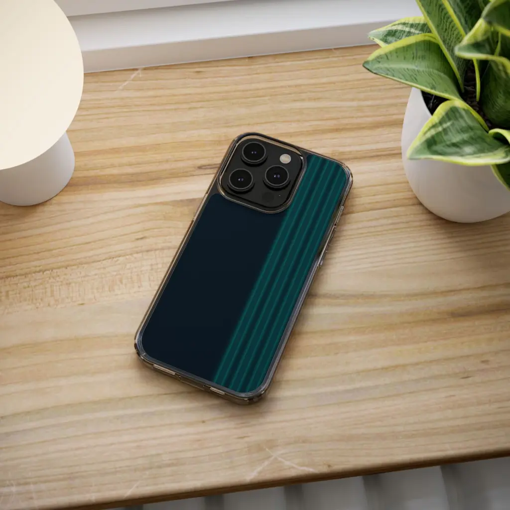 Sense Serenity™ Neon Noir – Rich Black & Midnight Green Glow Clear Phone Case iPhone 14 Pro 3.webp