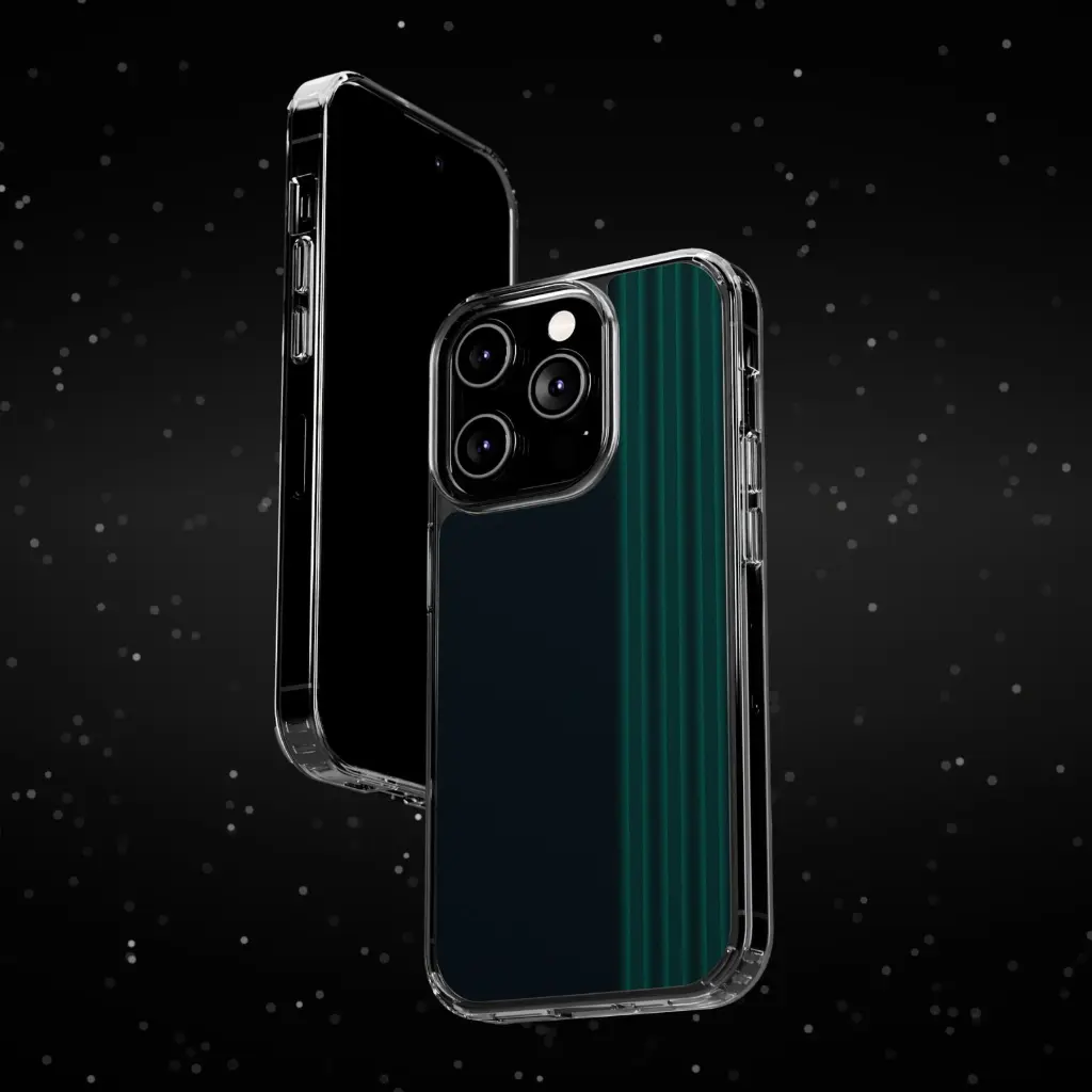 Sense Serenity™ Neon Noir – Rich Black & Midnight Green Glow Clear Phone Case iPhone 14 Pro 7.webp
