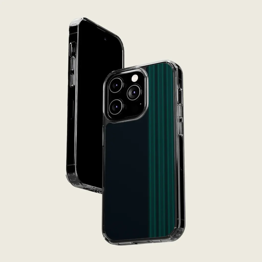 Sense Serenity™ Neon Noir – Rich Black & Midnight Green Glow Clear Phone Case iPhone 14 Pro 2.webp