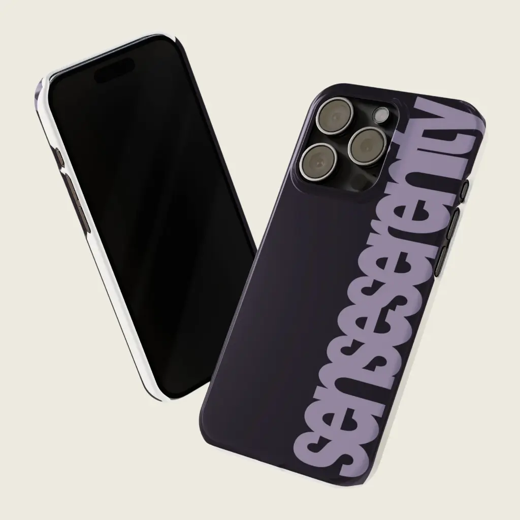 Sense Serenity Signature Slim Case – Black Magic & Amethyst Text  iPhone 15 Pro 2.webp