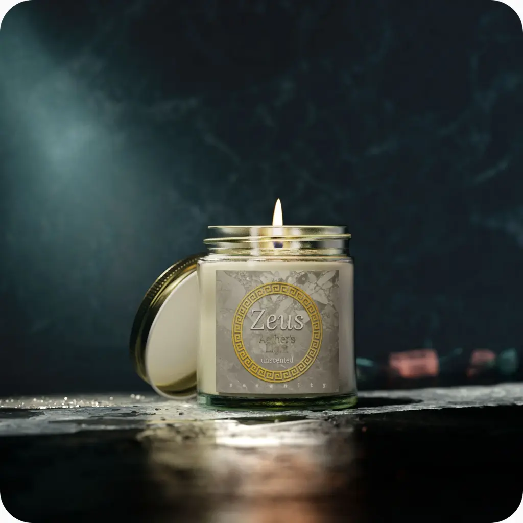 Sense Serenity Rebel Zeus-Aether Light Scented Candles product photo with background clear 4 oz 2