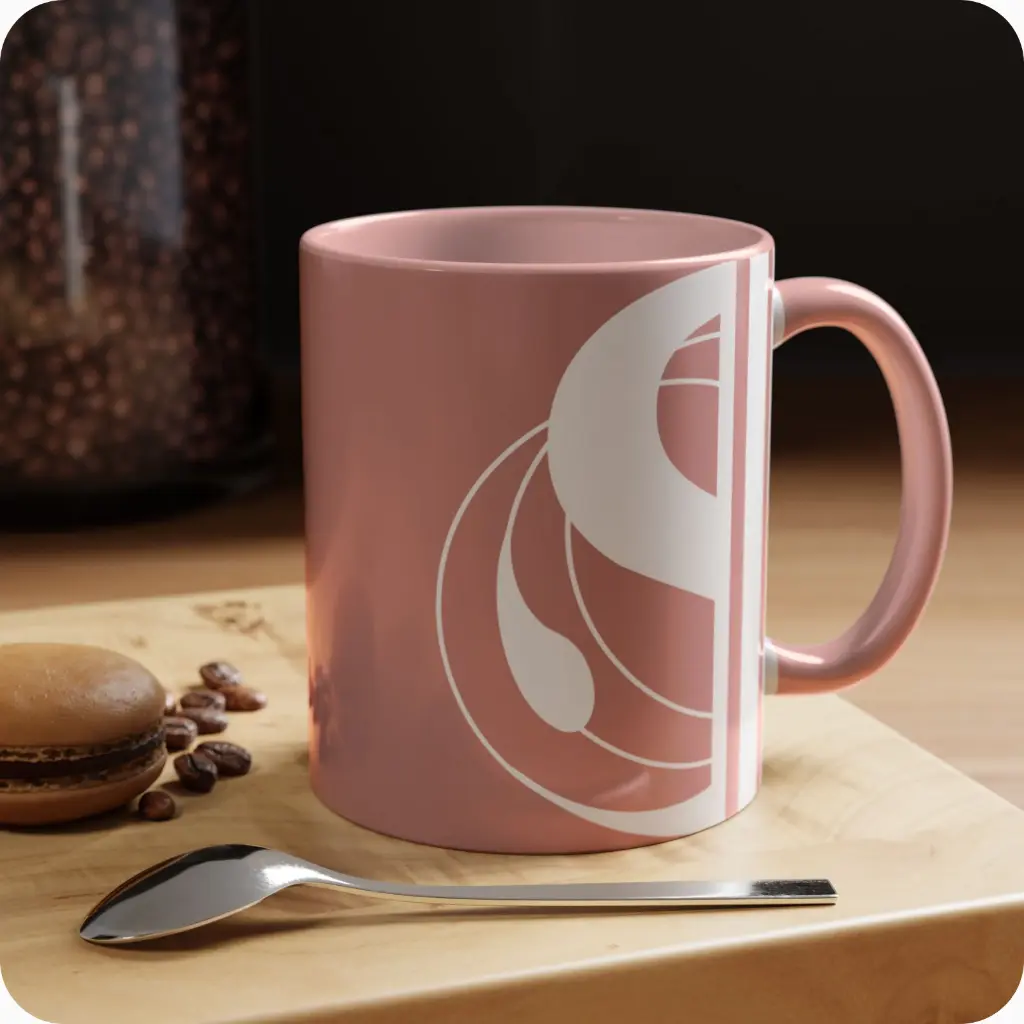 Serenity Pink Elegant Ceramic Coffee Mug 11oz product on the table