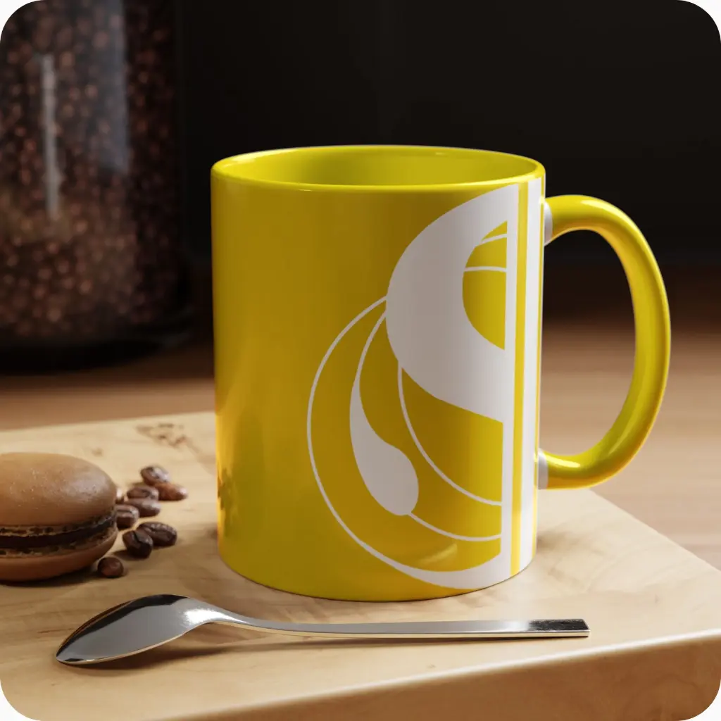 Serenity Yellow Elegant Ceramic Coffee Mug 11oz product on the table