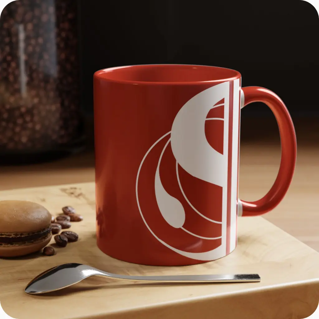 Serenity Red Elegant Ceramic Coffee Mug 11oz product on the table