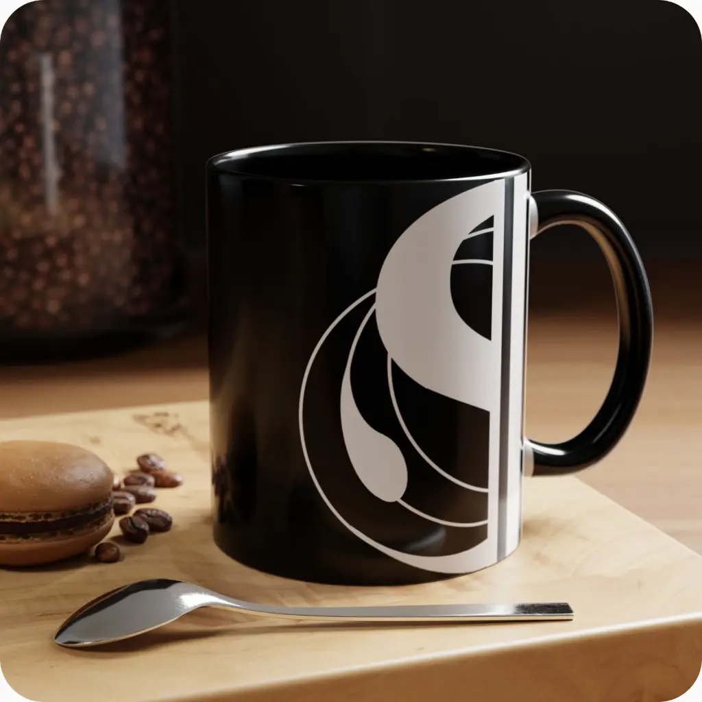 Serenity Black Elegant  Ceramic Coffee Mug 11oz product on the table