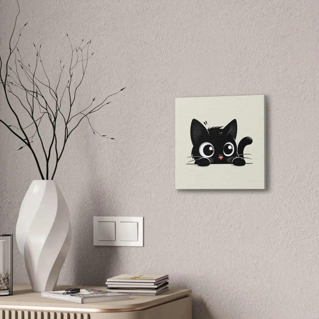 Black Cat Peeking Streched Canvas 12x12 Context 2.webp