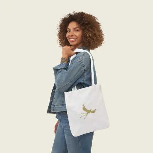 Sense Serenity White Phoenix Canvas Tote Bag – Artistic Eco Reusable Shopping Bag 