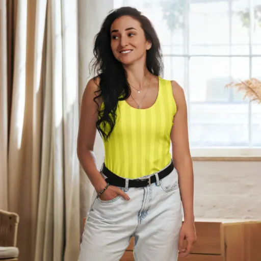 Golden Stripes Muse – Yellow Striped Artistic Tank Top by Sense Serenity