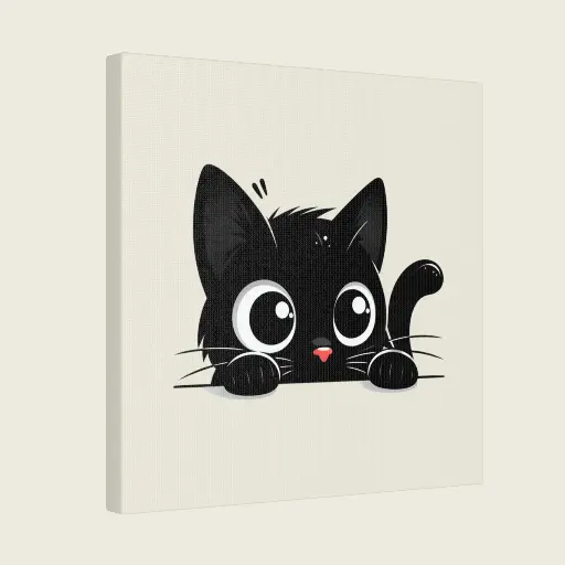 Black Cat Peeking Stretched Canvas